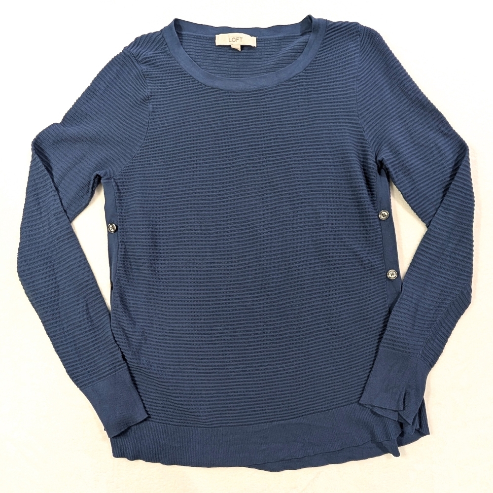 LOFT‎ Ribbed Knit Side Button Sweater Blue Women’s Size Large